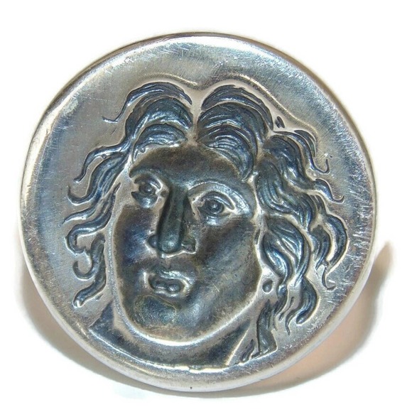 Men Signet Stamp Seal Rhode Coin Helios Colossus Artisan Sterling Silver Ring - Picture 2 of 5